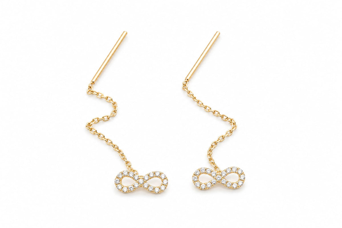 14K Gold CZ Infinity Threader Earrings