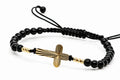 14K Gold Textured Cross Black Cord Bracelet