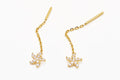 14K Gold CZ Pinwheel Flower Threader Earrings