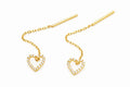 14K Gold CZ Heart Threader Earrings