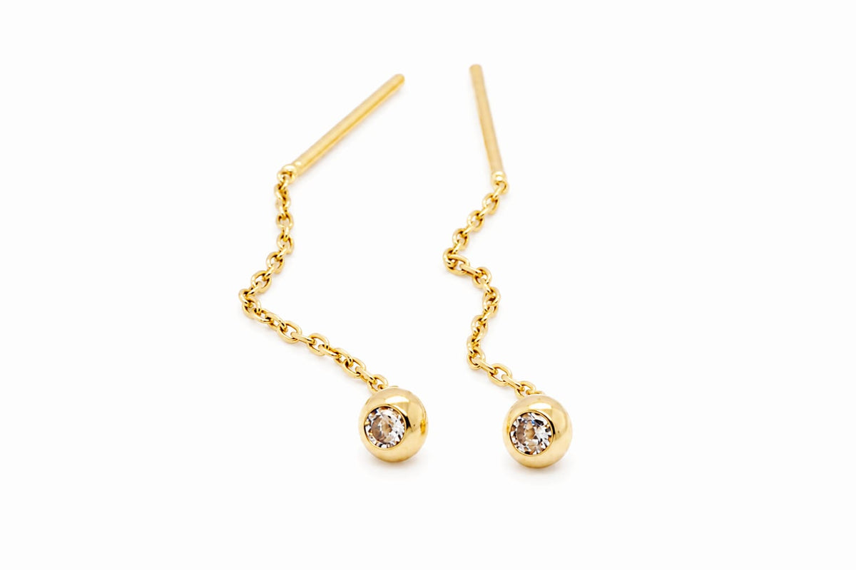 14K Gold CZ Bezel-Set Solitaire Threader Earrings