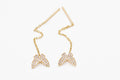 14K Gold CZ Double Leaf Threader Earrings