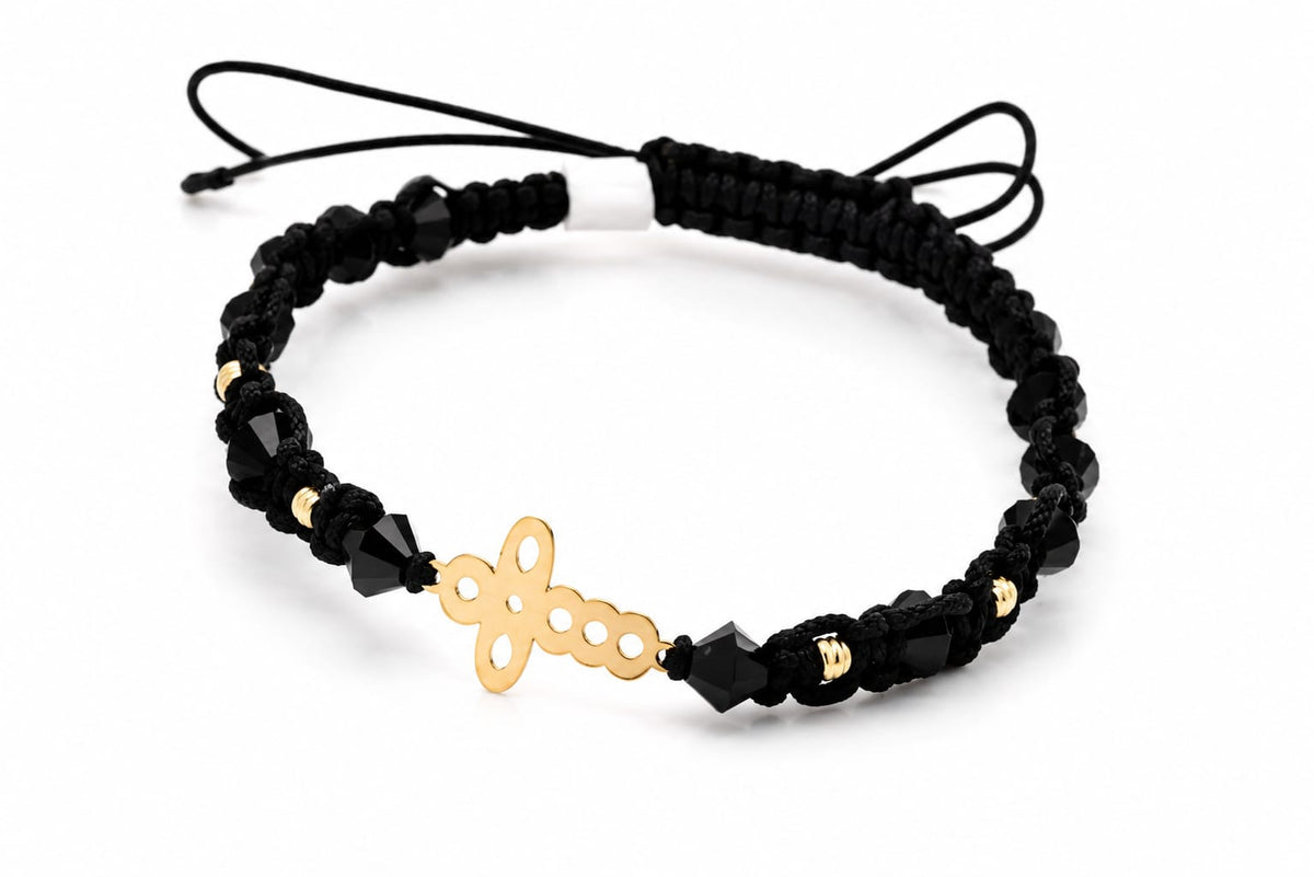 14K Gold Infinity Clover Black Crystal Bracelet