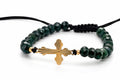 14K Gold Ornate Cross Dark Emerald Green Bracelet