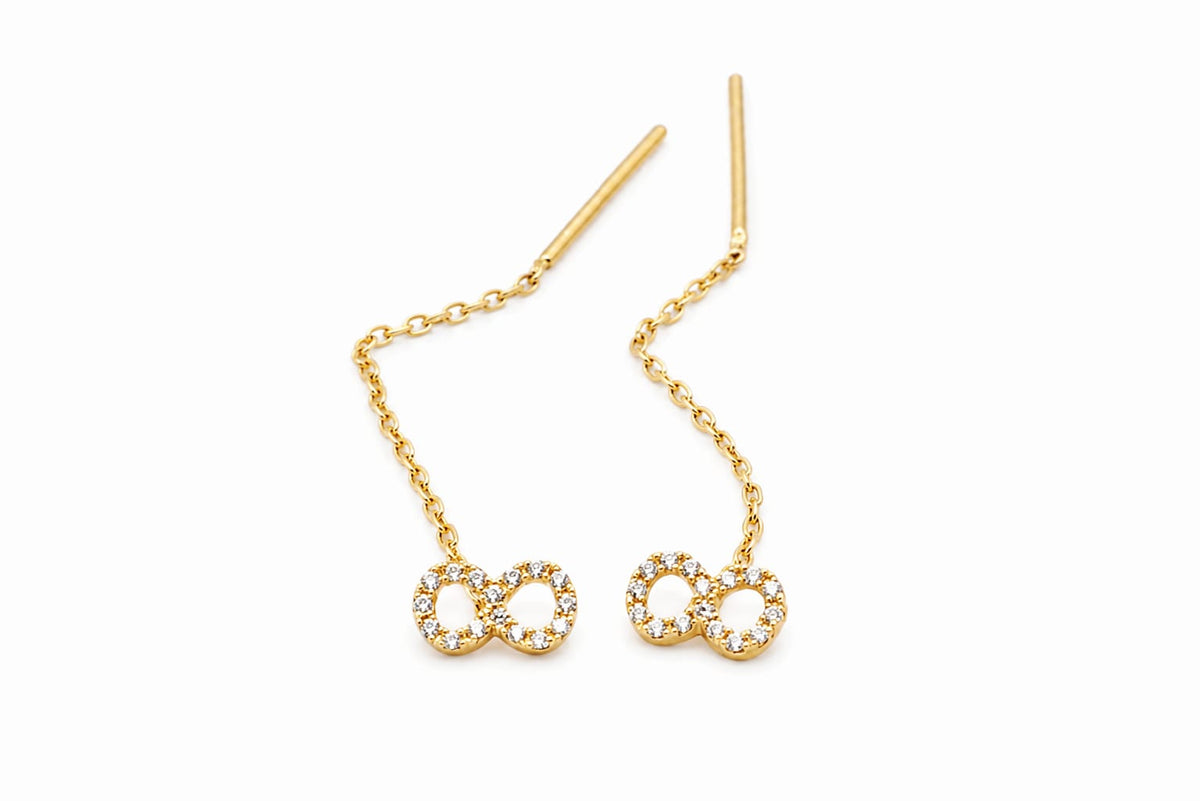 14K Gold CZ Double Circle Threader Earrings