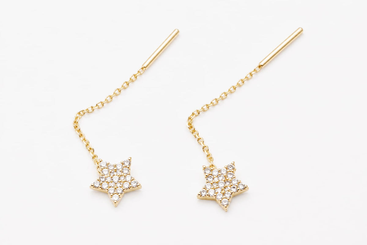 14K Gold CZ Star Threader Earrings