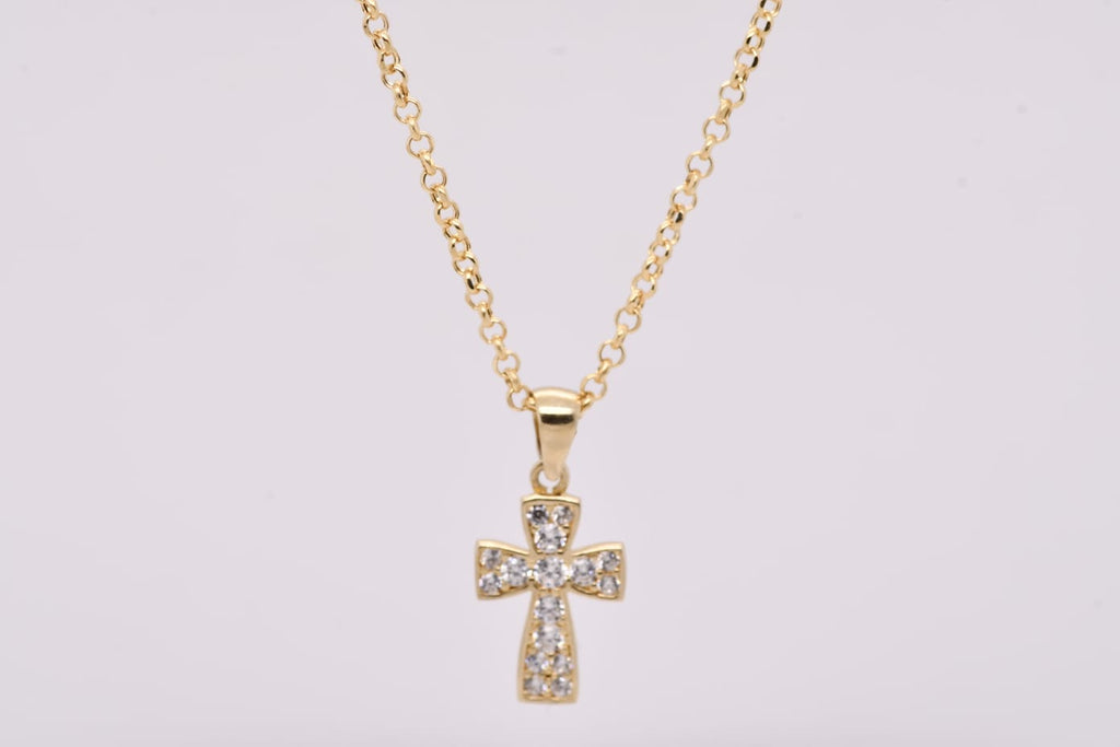 14K Gold Cross Necklace with Stones – 45cm