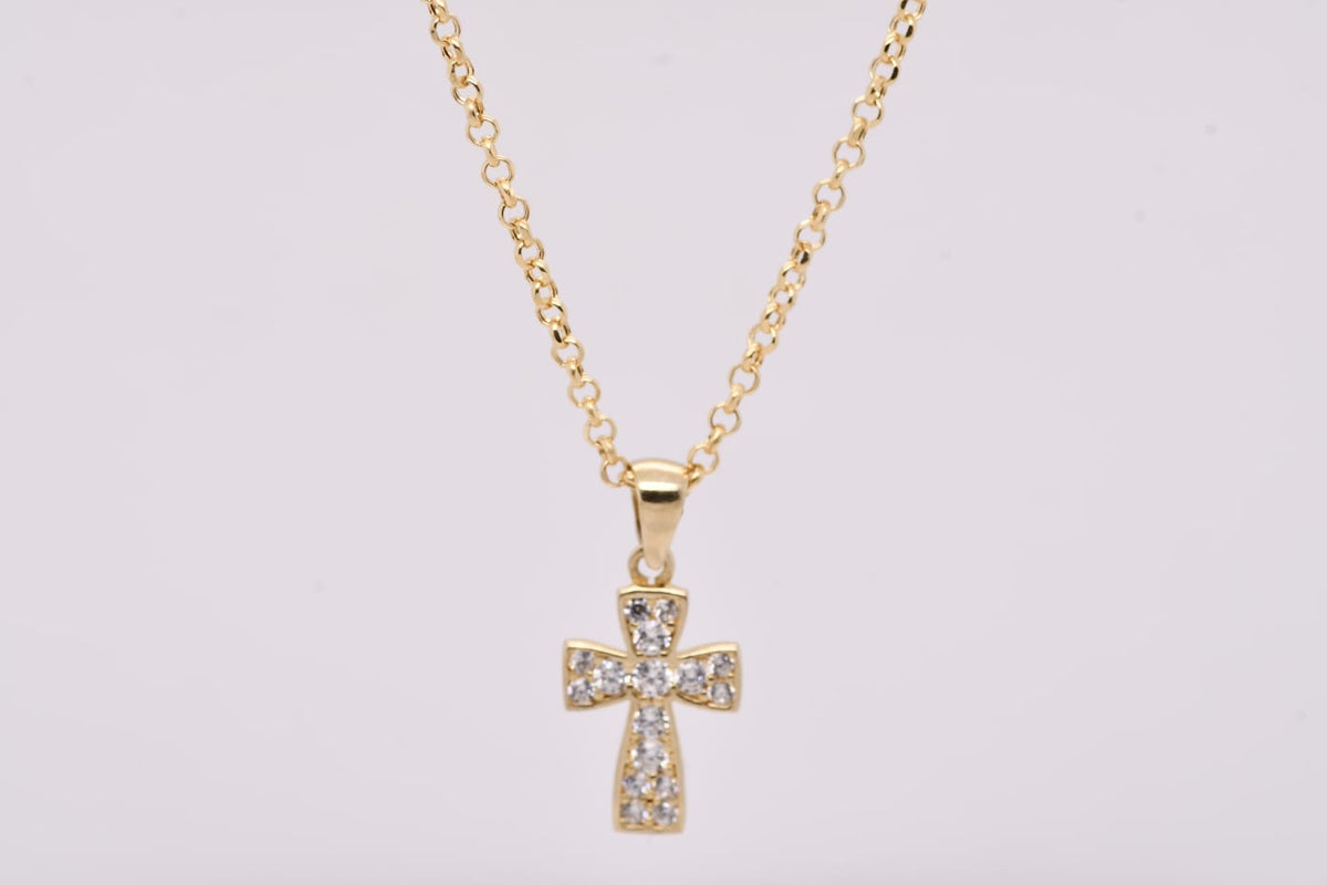14K Gold Cross Necklace with Stones – 45cm