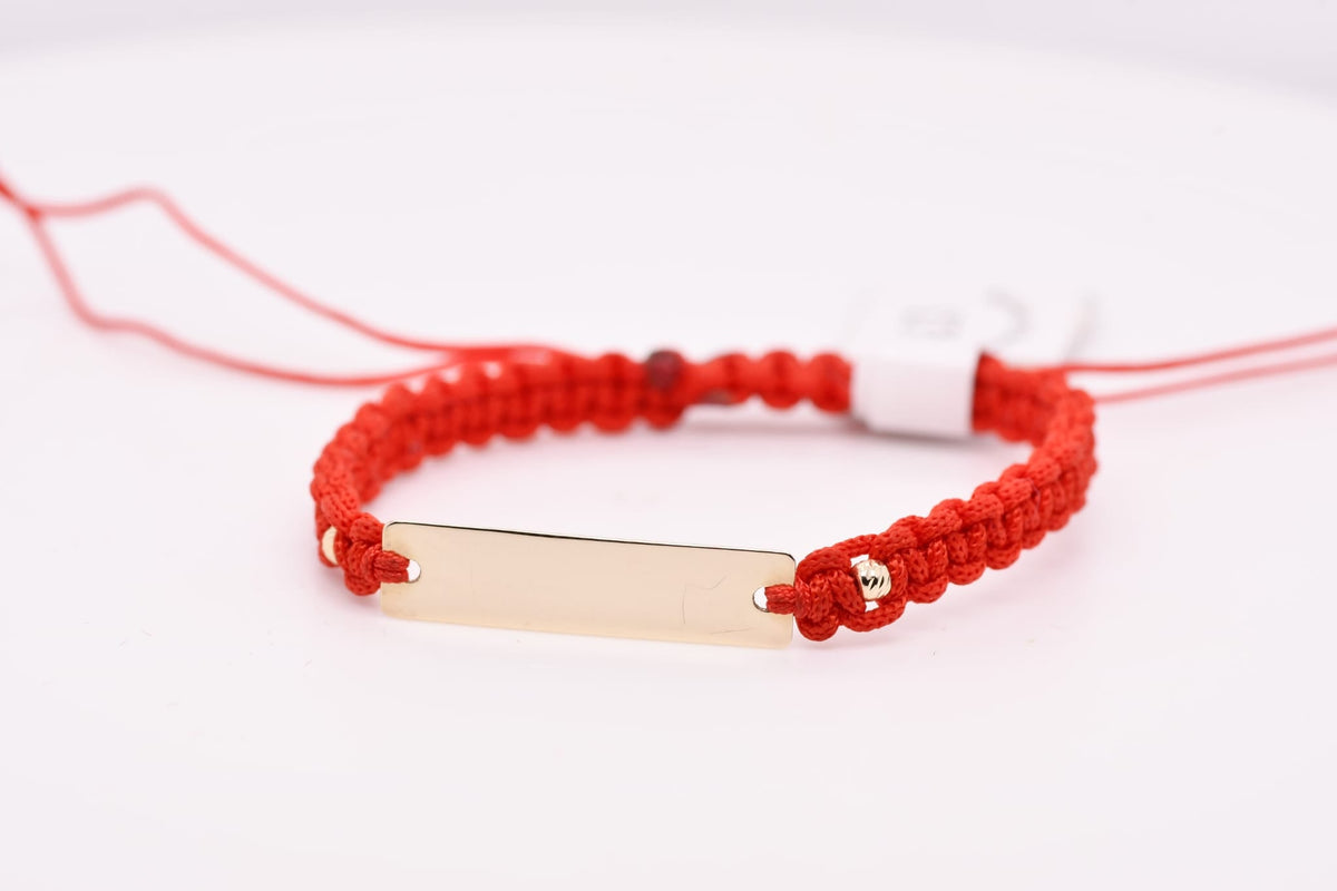 14K Gold Engravable Long Bar Red String Bracelet