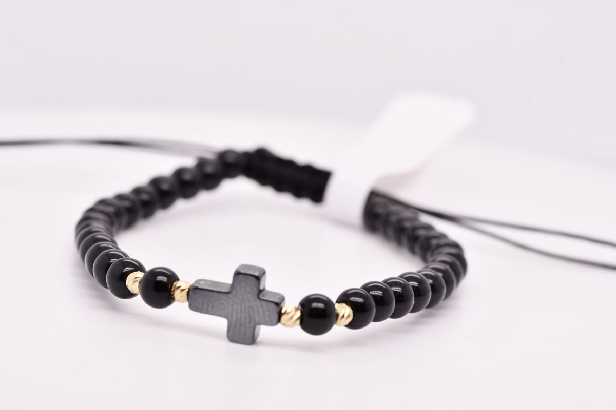 Black Cross Bracelet with Gold Accents