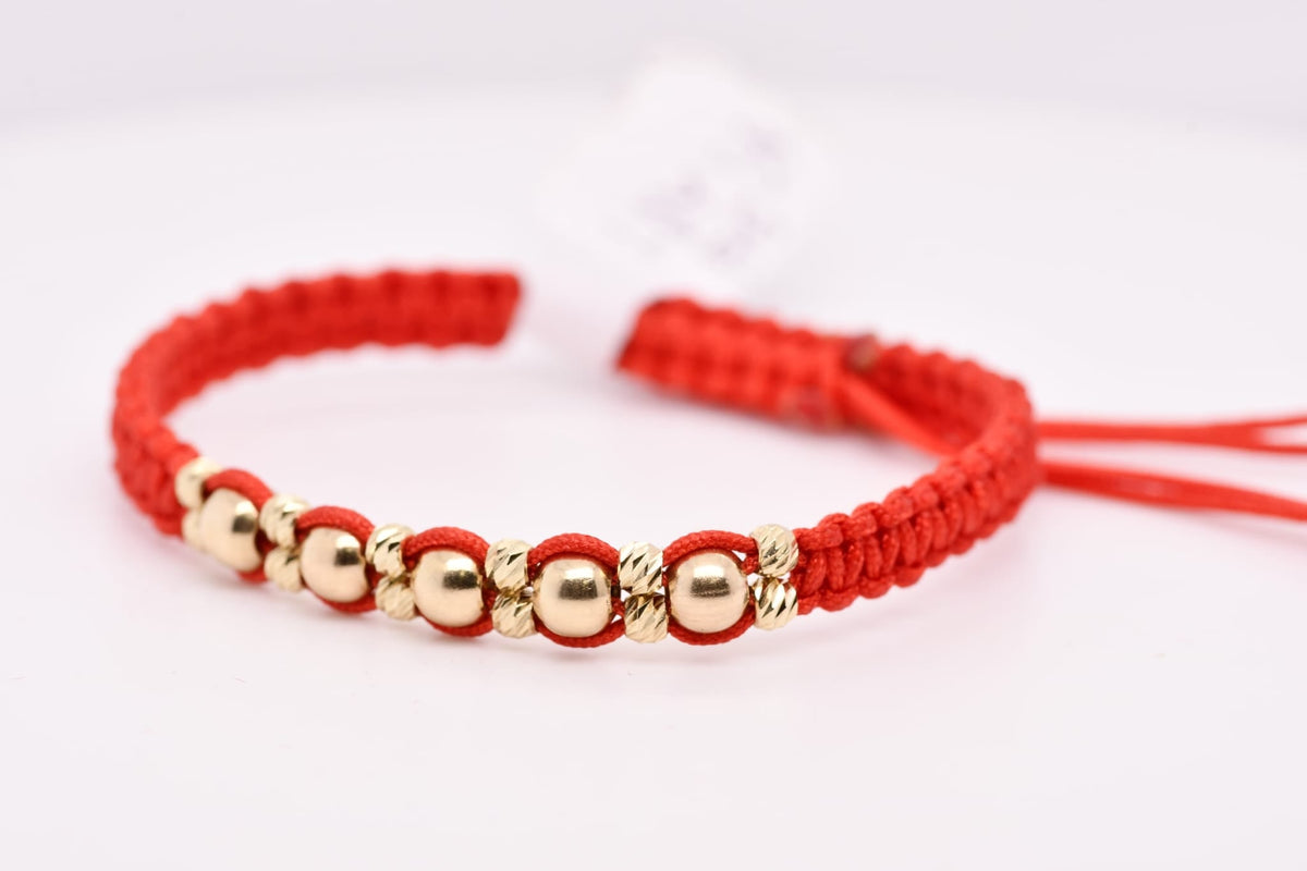 14K Gold Bead Red Cord Bracelet