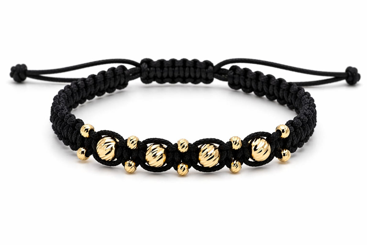 14K Gold Black Cord Adjustable Bracelet
