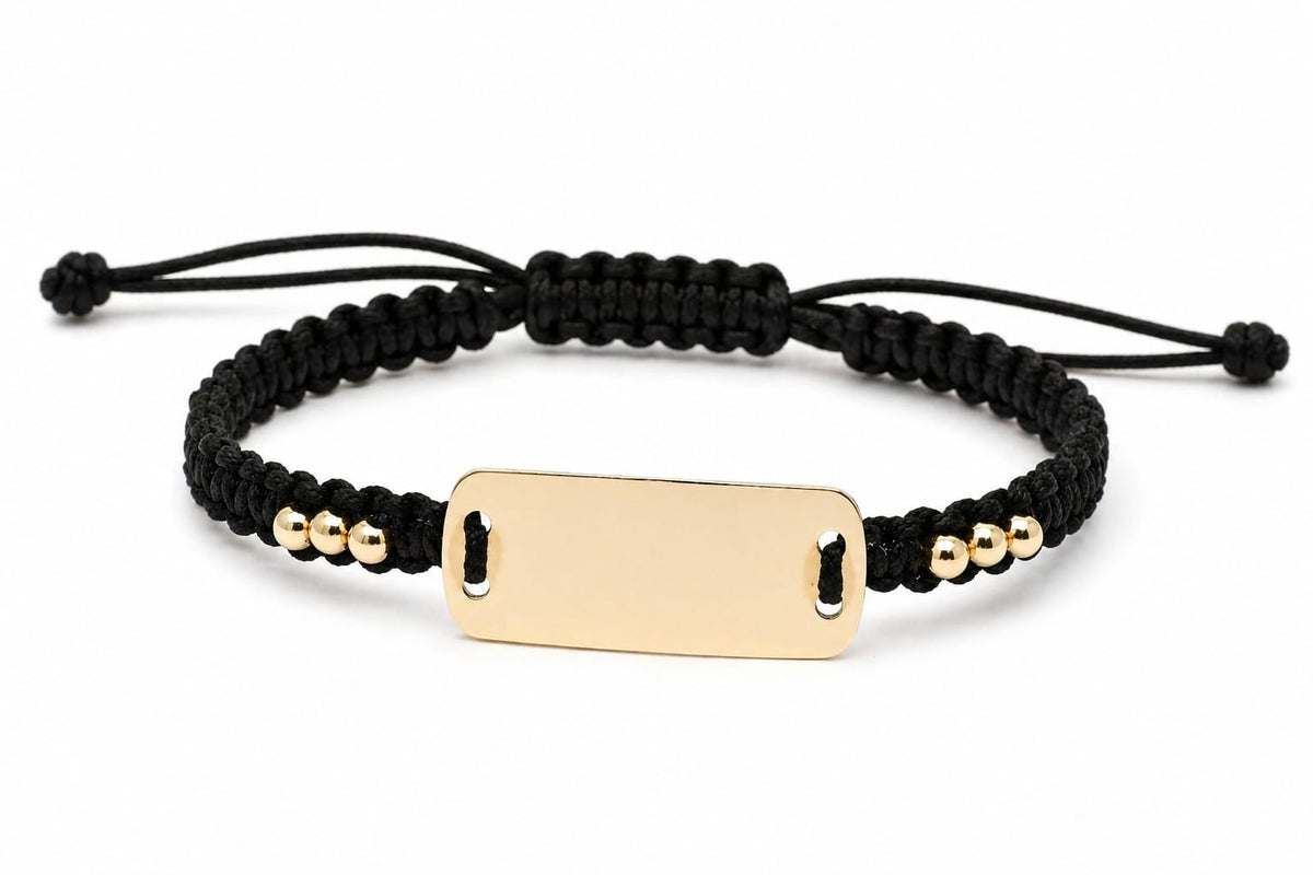 14K Gold Engravable Macramé ID Bracelet