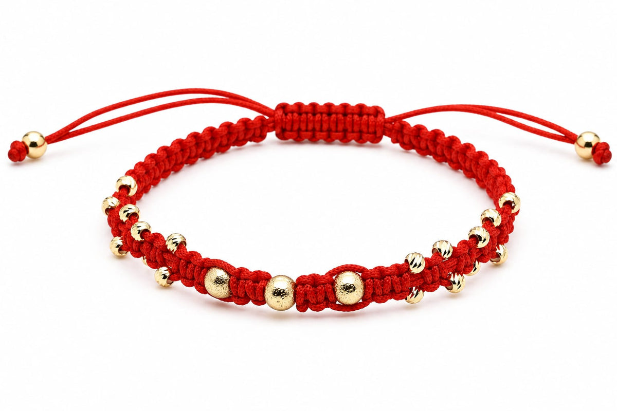 14K Gold Red Macramé Adjustable Bracelet