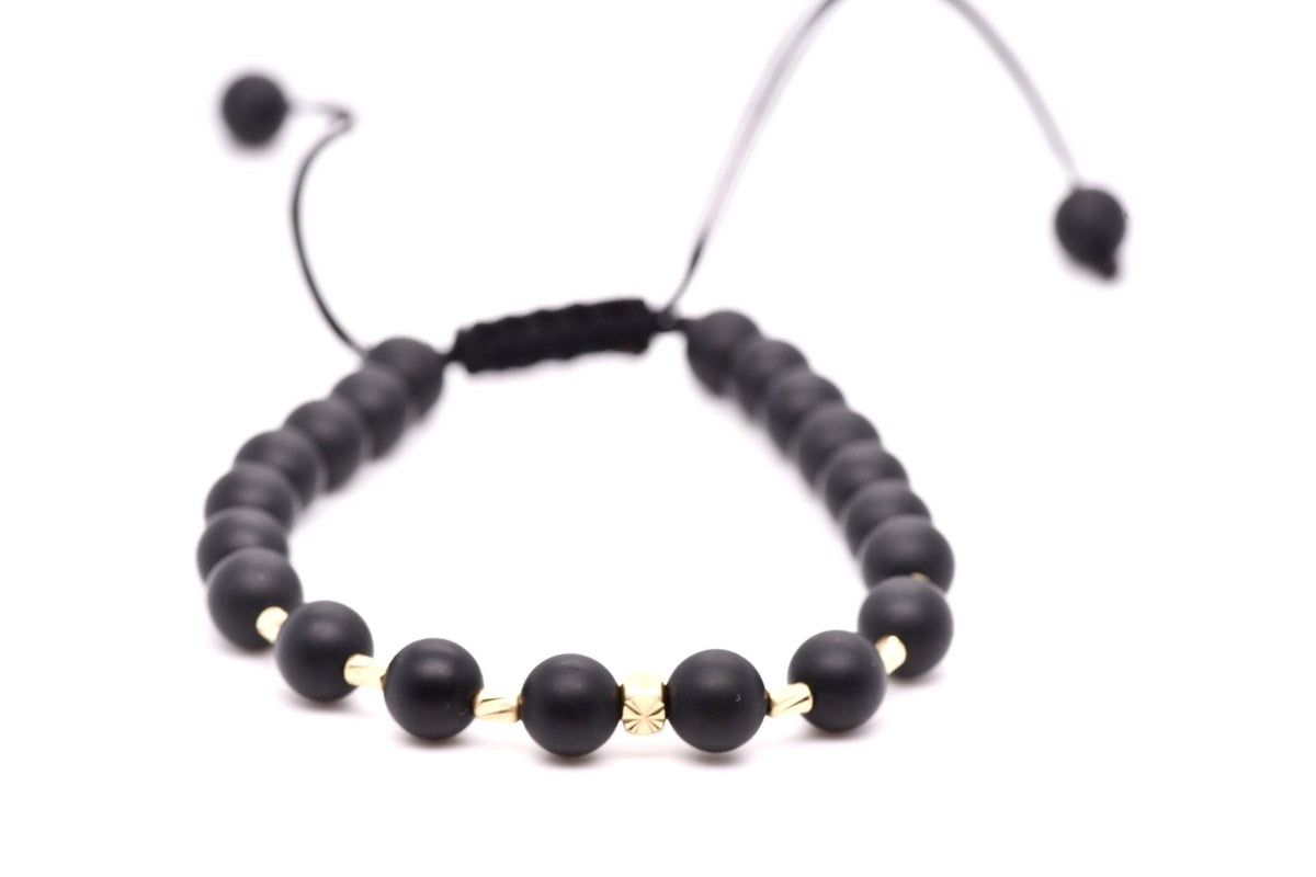 14K Gold &amp; Matte Onyx Adjustable Bracelet
