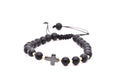 14K Gold &amp; Matte Black Bead Cross Adjustable Bracelet