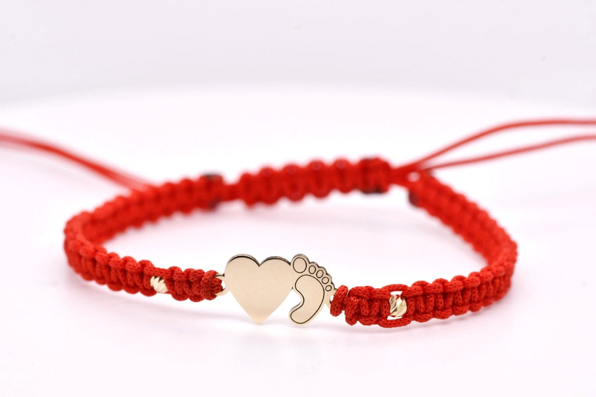 14K Gold Heart &amp; Baby Foot Adjustable Bracelet