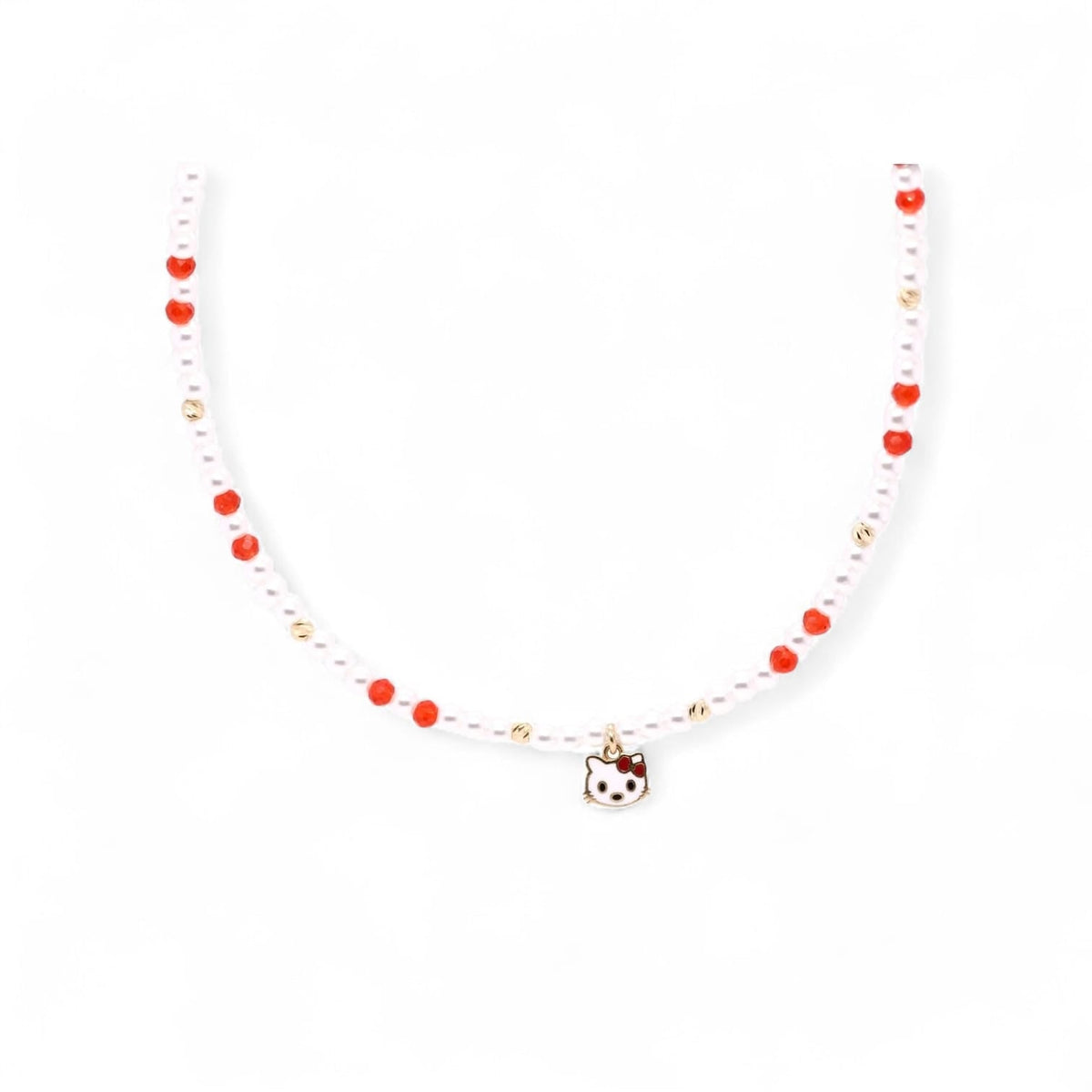 14K Gold Hello Kitty Beaded Necklace for Girls