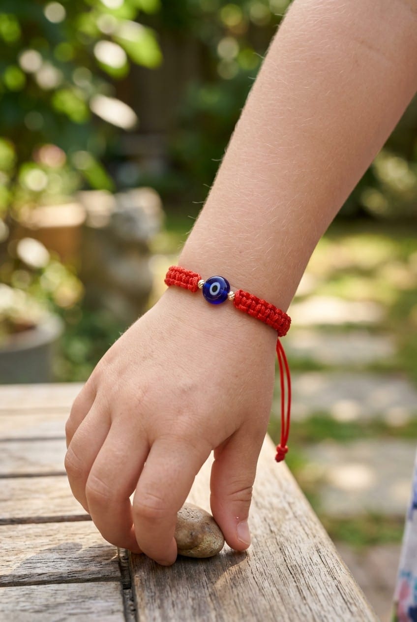 14K Gold Evil Eye Red String Bracelet – Adjustable