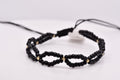 14K Gold Black Beaded Infinity Bracelet – Adjustable