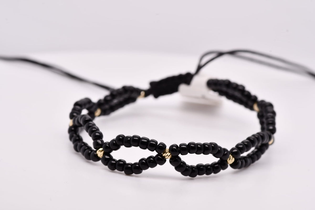 14K Gold Black Beaded Infinity Bracelet – Adjustable