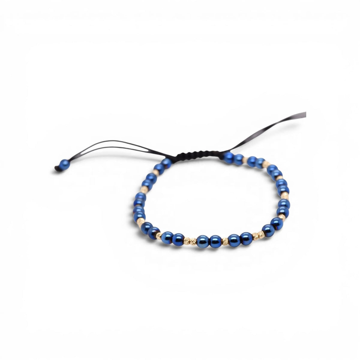 14K Gold Blue Hematite Beaded Bracelet – Adjustable