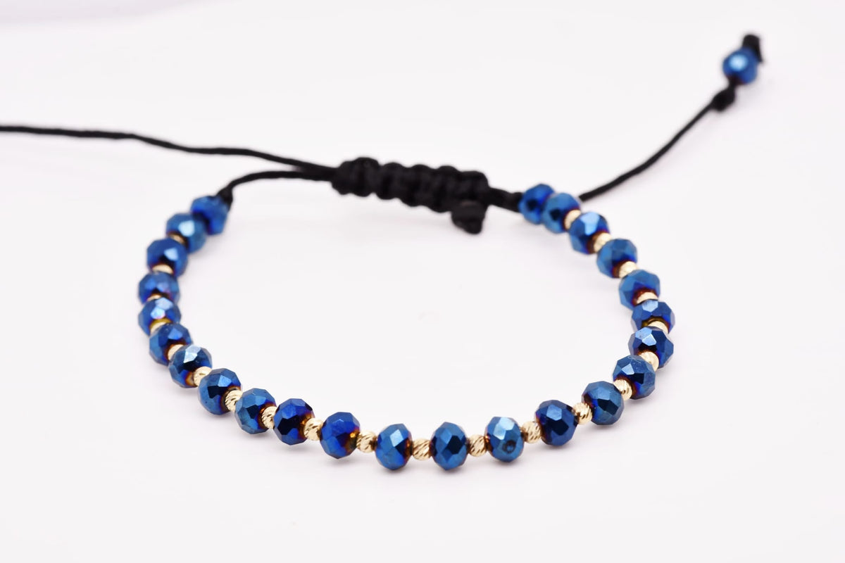 14K Gold Blue Crystal Bracelet – Adjustable