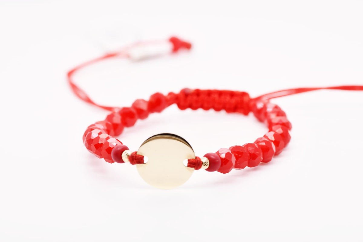 14K Gold Disc Red Crystal Bracelet – Adjustable