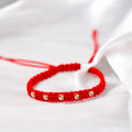 14K Gold Five-Bead Red Cord Bracelet | 2.5mm Beads