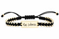 Personalised 14K Gold Engraved Black Cord Bracelet | Double-Sided