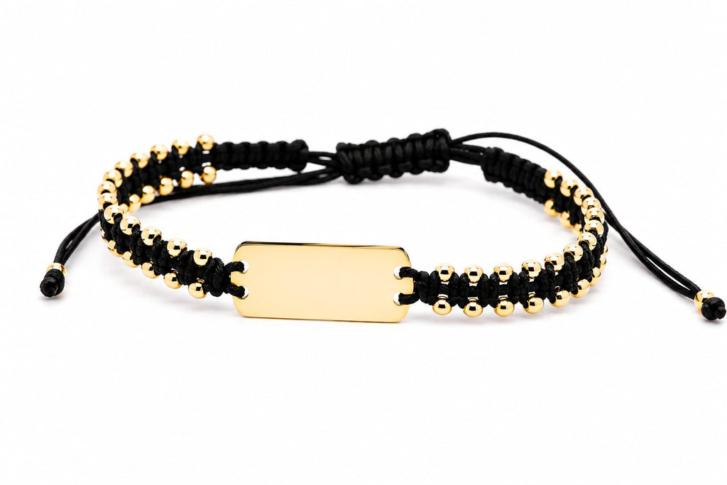 Personalised 14K Gold Engraved Black Cord Bracelet | Double-Sided