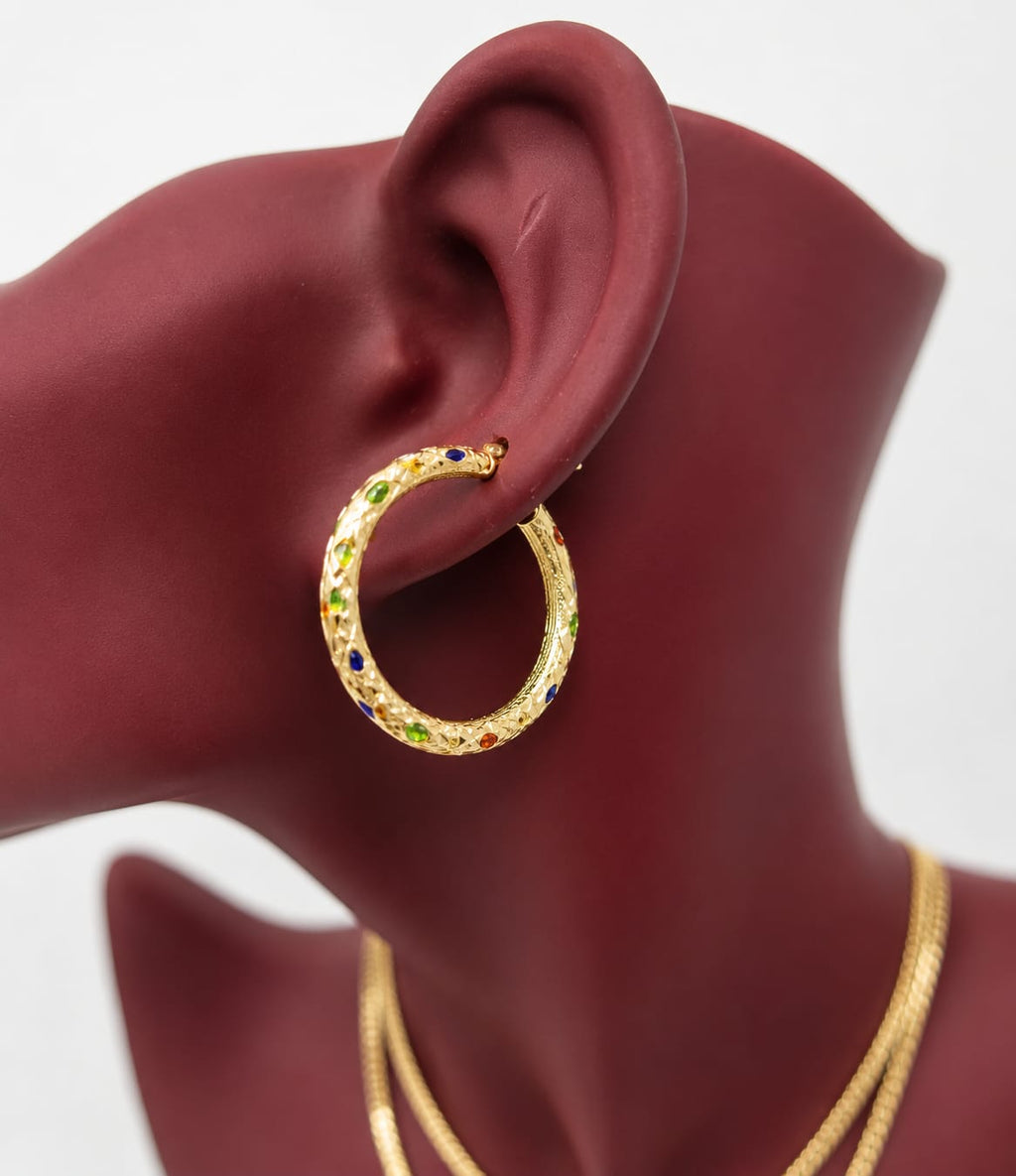 14K Gold Rainbow CZ Hoop Earrings – 30mm
