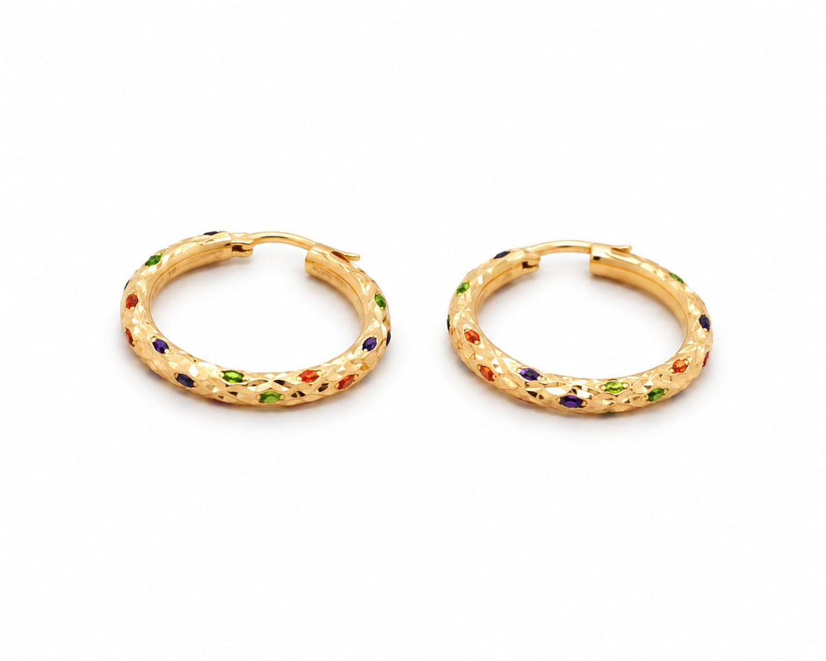 14K Gold Rainbow CZ Hoop Earrings – 30mm