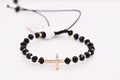 14K Gold Cross Black Crystal Bracelet with 20 Gold Beads