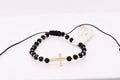 14K Gold Cross Black Crystal Bracelet with Gold Beads