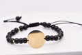 14K Gold 20mm Open Disc Black Cord Bracelet