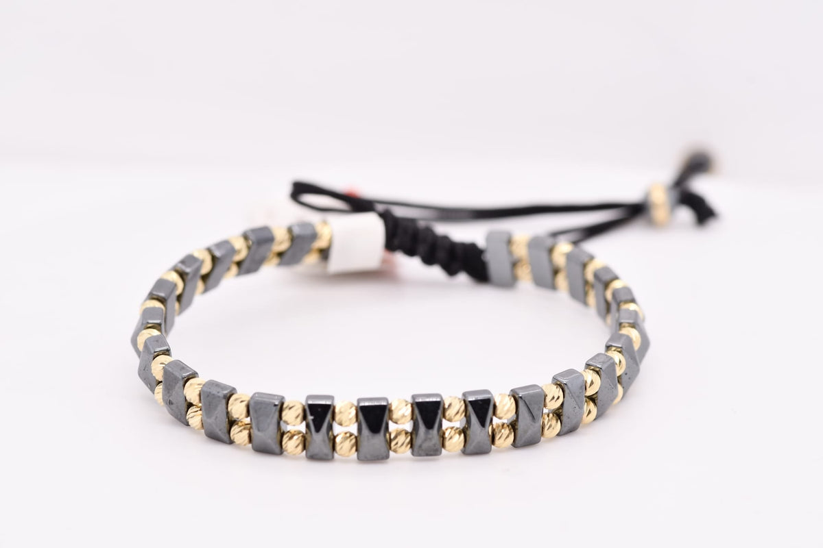 14K Gold & Hematite Geometric Double-Row Bracelet