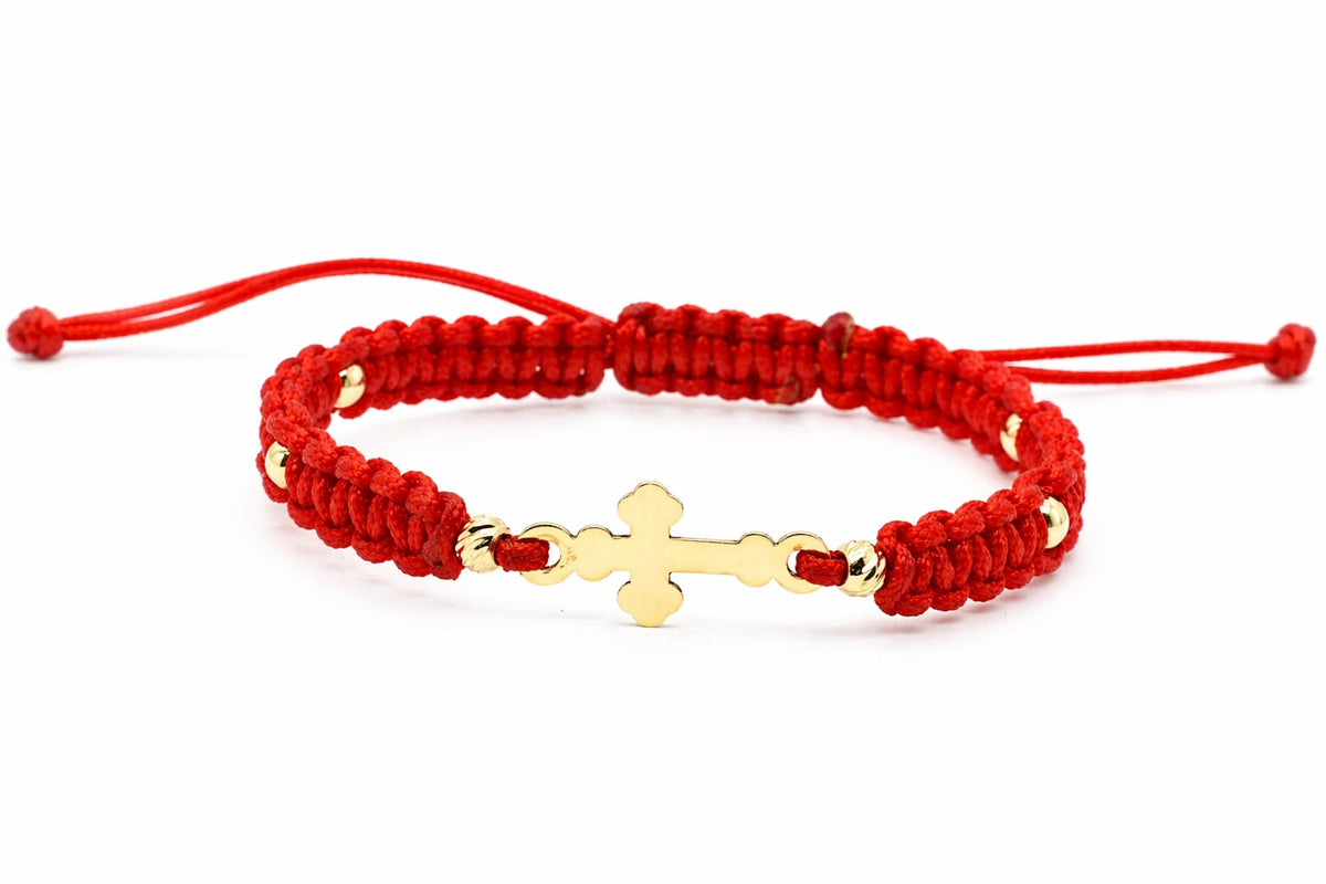 14K Gold Cross Red String Bracelet