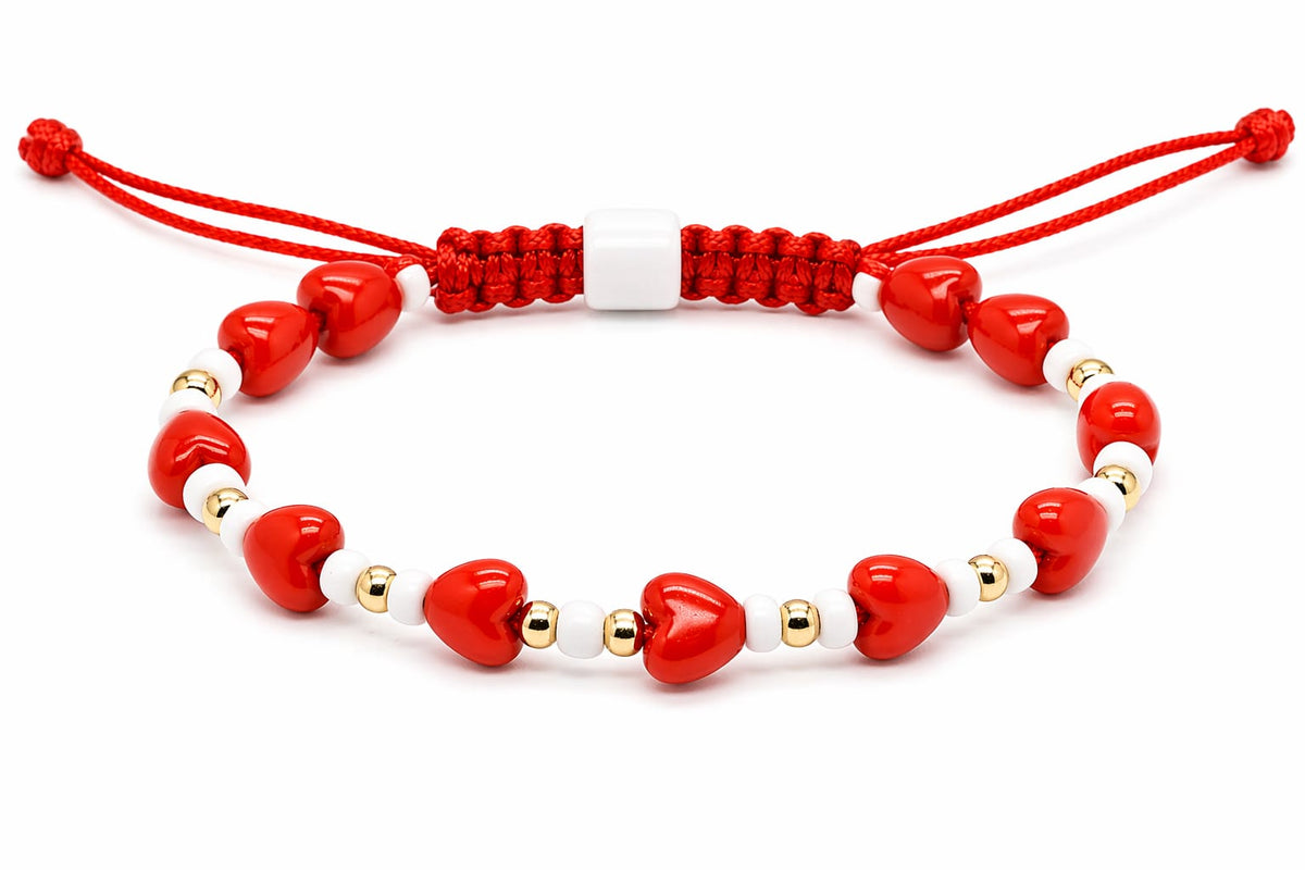 14K Gold Multi-Heart Red String Bracelet