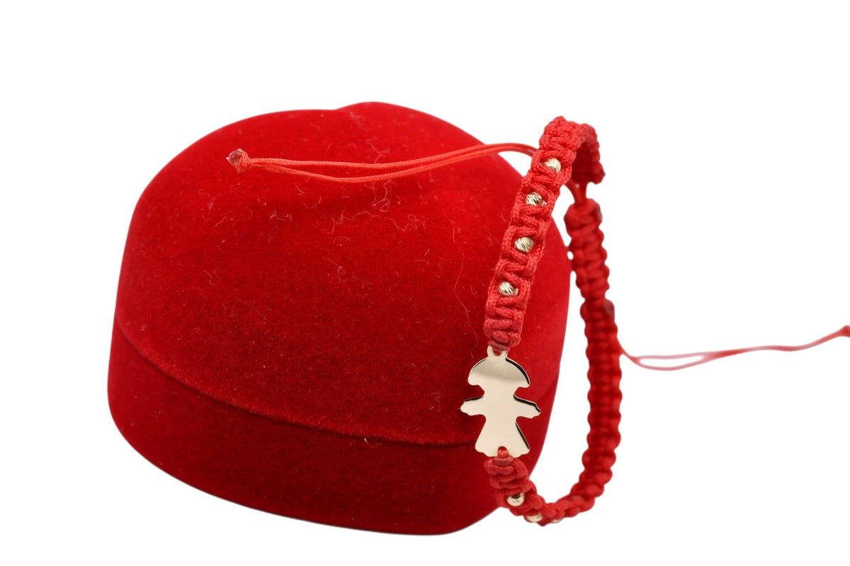 14K Gold Girl Silhouette Red Macramé Bracelet – Engravable & Adjustable