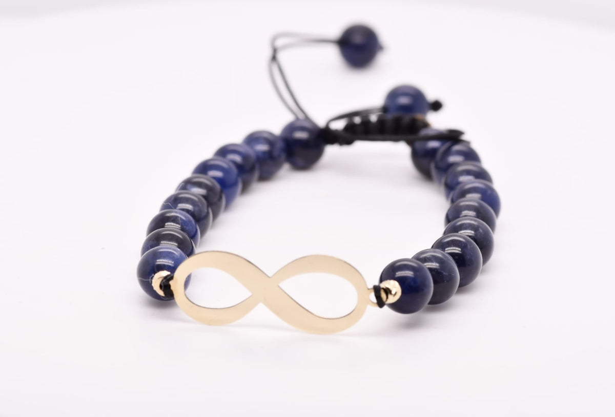 14K Gold Infinity Charm Blue Agate Bead Bracelet