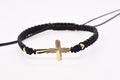 14K Gold Sunburst Cross Charm Black Macramé Bracelet