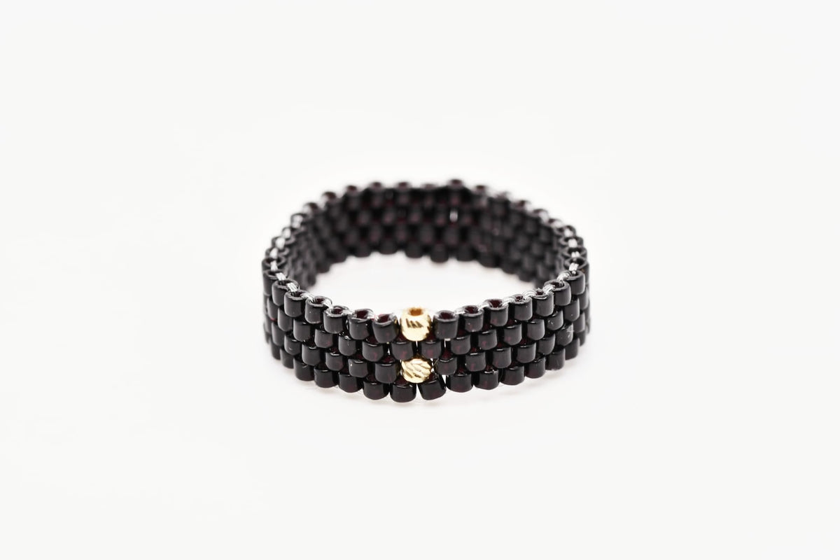 Unisex Miyuki Elastic Ring | Handmade with 14K Gold Accent Beads