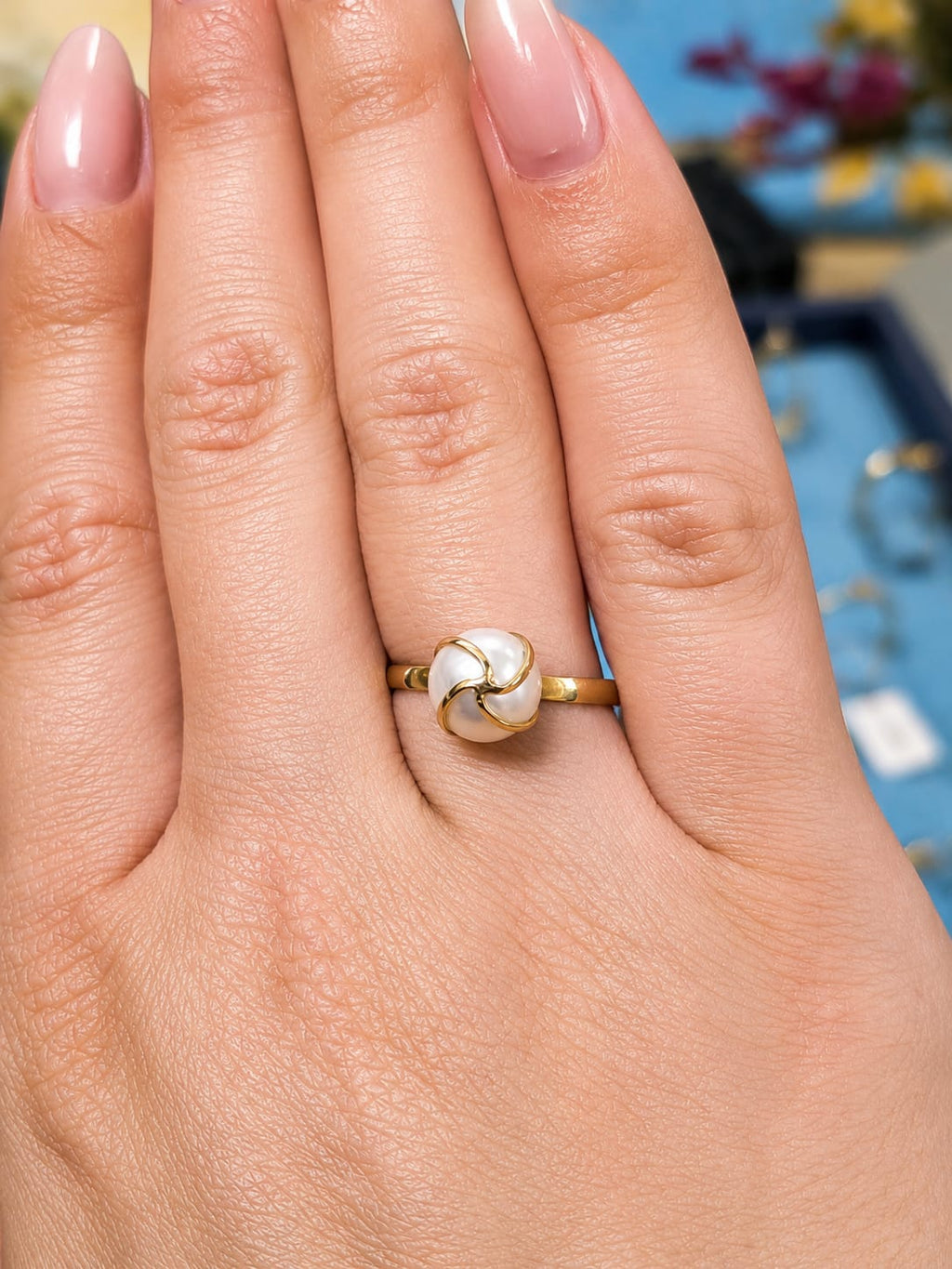 14K Gold Freshwater Pearl Swirl Ring