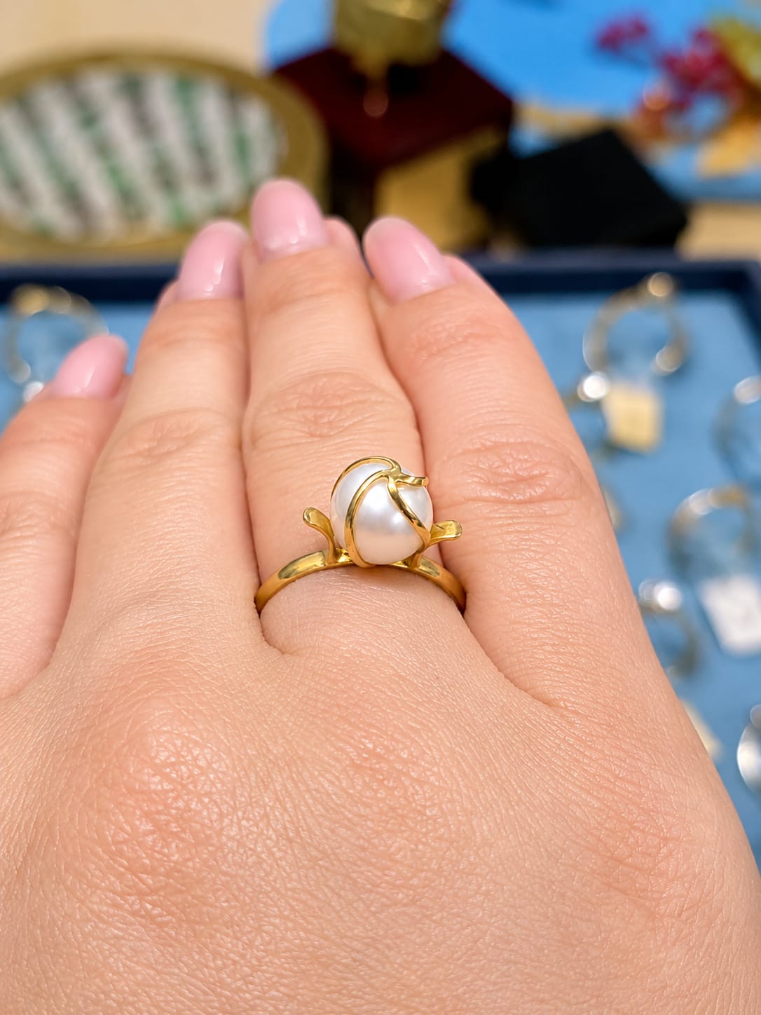 14K Gold Freshwater Pearl Swirl Ring