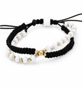 14K Gold & White Crystal Bead Double Bracelet Set – Black Macramé