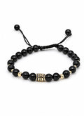 14K Gold Black Onyx Bracelet with Greek Key Cylinder Charm – Unisex