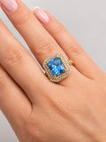 14K Gold Blue Topaz CZ Double Halo Ring – Anom