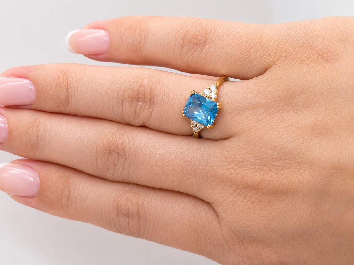 14K Gold Blue Topaz CZ Solitaire Ring – Nina