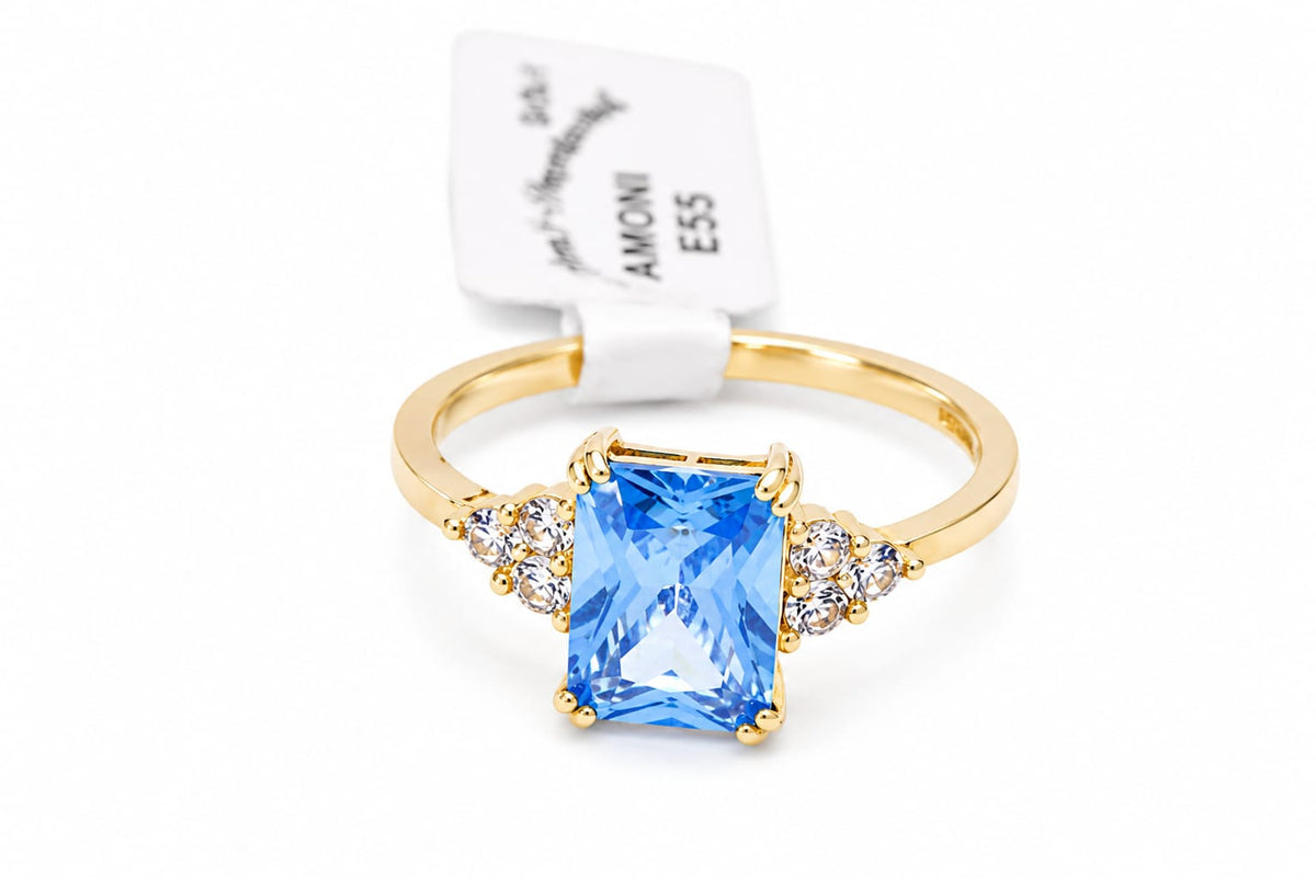 14K Gold Blue Topaz CZ Solitaire Ring – Nina